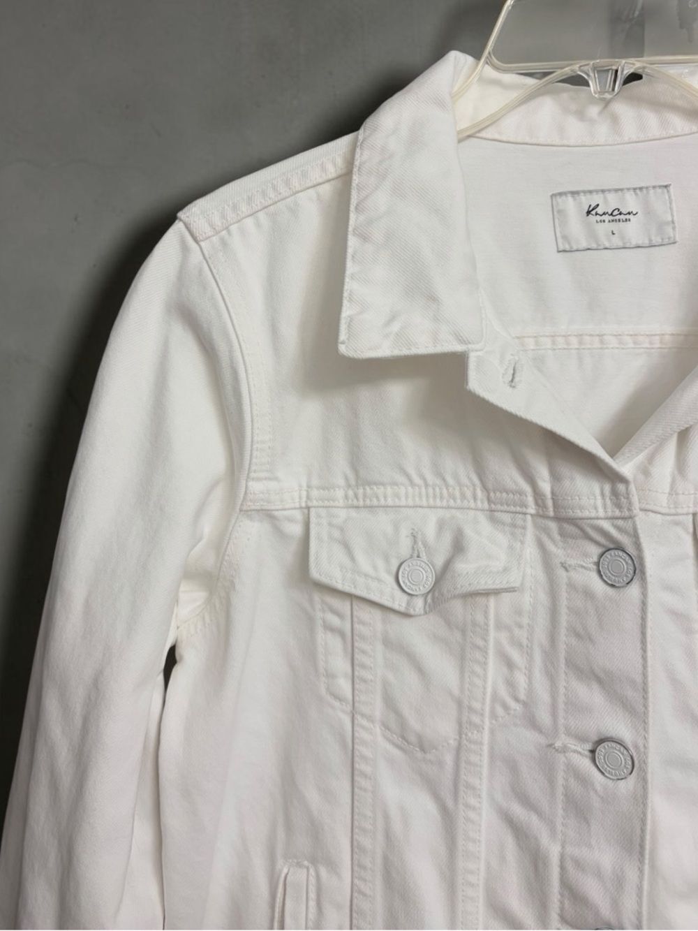 Kancan Delora Denim Jacket Women's Size L White Cotton Button Front Preppy Boho - Picture 5 of 16